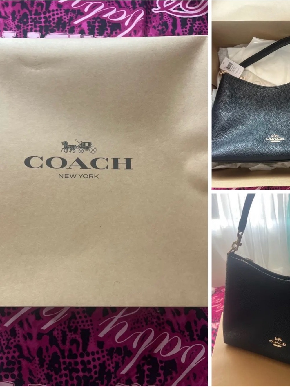 Coach Black Pebbled Leather Hobo Shoulder Bag with Gold Hardware